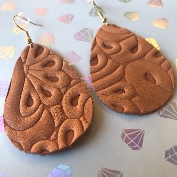 Jewelry - Caramel Textured Leather Teardrop Earrings